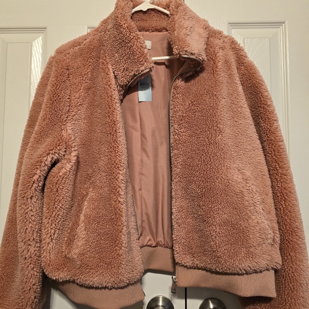 Taylor Loft Pink Faux Fur Bomber Jacket in size XL